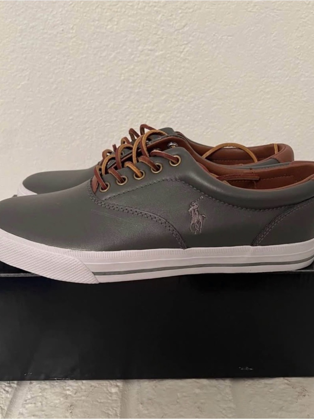 Polo by Ralph Lauren Men’s Gray Sneakers with Brown Accents